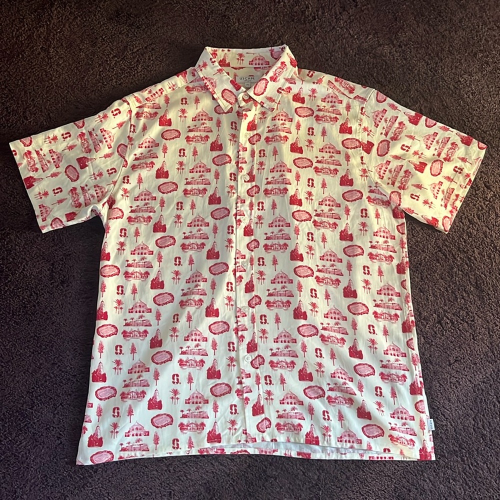 USCAPE X Mayor Stanford University button up shirt screen print short sleeves XL